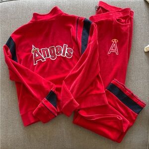 LA Angels Cooperstown Collection‎ Velour Tracksuit – Jacket & Pants – Red – XL